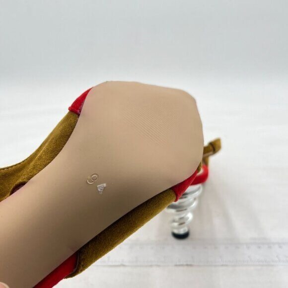 FOWT Red&yellow Rainbow Color Stripes Strange Spiral High Heel Pumps Slip On Poi - Picture 6 of 8